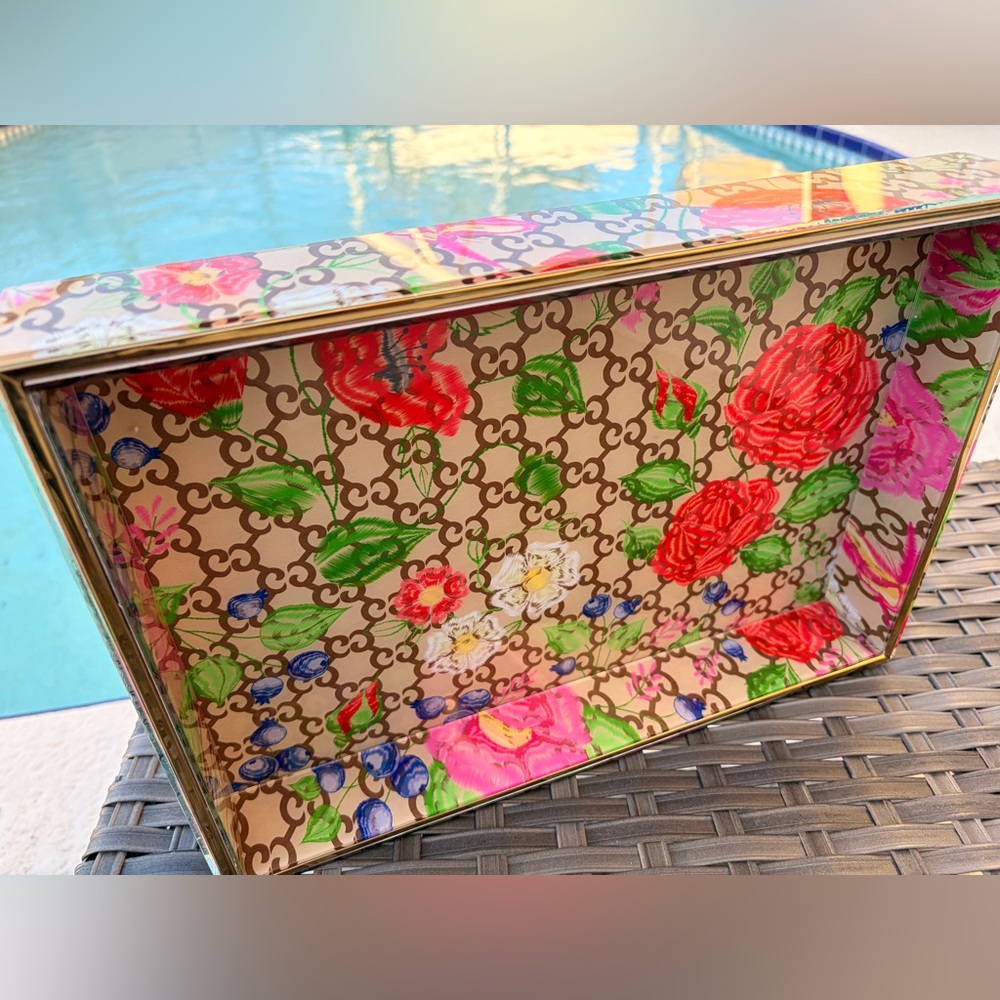 Medium-Fashion Floral Patterned Decorative Tray 9” x 13” ✨ - Picture 11 of 15